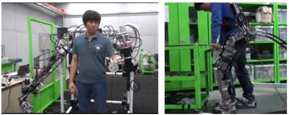 ▲ 현대로템에서 개발한 유압식 상하지 외골격 로봇에 HRI 제어 알고리즘 적용 실험
