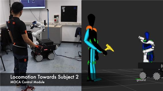 ▲ MObile Collaborative robotic Assistant (MOCA) 를 활용하여 여러작업자와 인간공학을 고려한 협업 작업 시연 모습