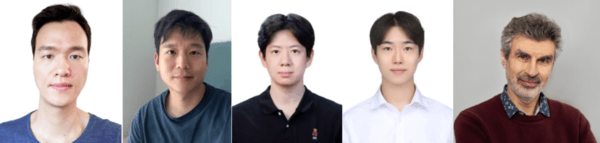 ▲(왼쪽부터) K케이카지노ST 전산학부 안성진 교수, 윤재식 박사과정, 조현서 석사과정, 백두진 석사과정, 몬트리올 대학 MILA(몬트리올 학습 알고리즘 연구소) 요슈아 벤지오 교수