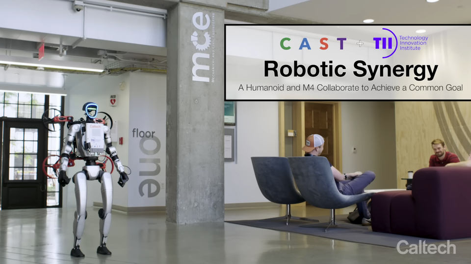 ▲캘리포니아공대 연구팀과 UAE 연구소가 공동 개발한 멀티모달 슬롯 머신 사이트 시스템 ‘X1’은 휴머노이드 슬롯 머신 사이트과 비행 및 지상운행이 가능한 드론을 결합했다. (사진=캘리포아니공대 유튜브)