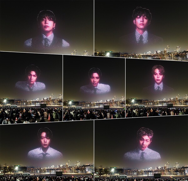 ▲서울 뚝섬한강공원에서 라이브바카라(UVify) 군집 드론이 수놓은 BTS 멤버 모습. (사진=라이브바카라)