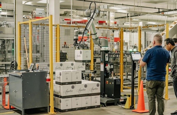 ▲마틴 레이 와이너리에서 사용되는 에볼루션 바카라 팔레타이징 시스템은 분당 6~10회의 피킹 속도를 유지하면서 약 15kg 무게의 와인 박스를 처리한다. (사진=로보틱)